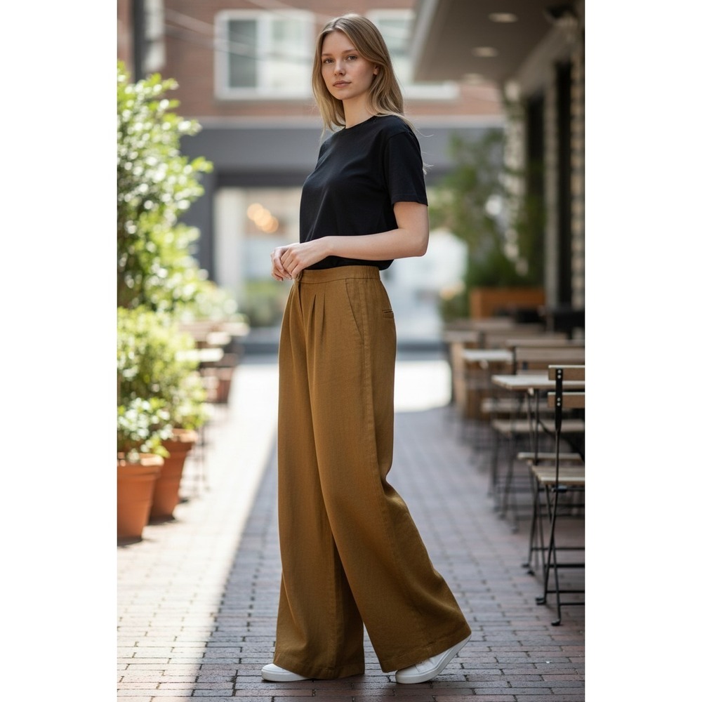 Boden Dulwich 100% Linen Trousers Womens 4P Gingerbread Wide Leg EUC - Picture 2 of 12